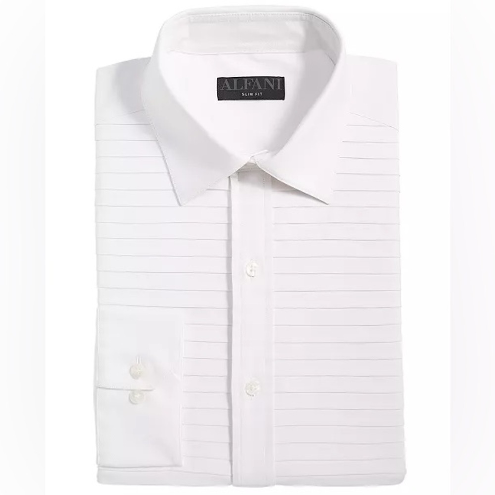 Alfani Men's Slim Fit Horizontal‎ Pleated Panel Formal Shirt NWT